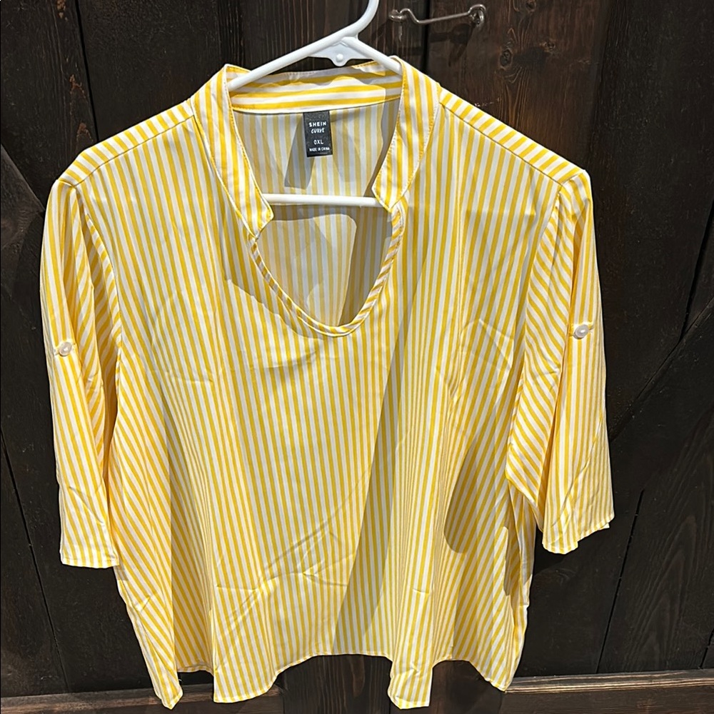 Shien Yellow 3/4 Sleeve Boxy Button Down Shirt